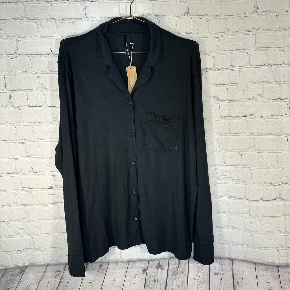 NEW SKIMS Sleep Long Sleeve Button Up Top Onyx Black Modal Pajama Shirt